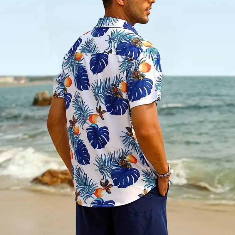 Sommerhemd - Kurzarm - Button-Up - Hawaiihemd - Herrenhemden-Blau-M-Chaps Herrenmode