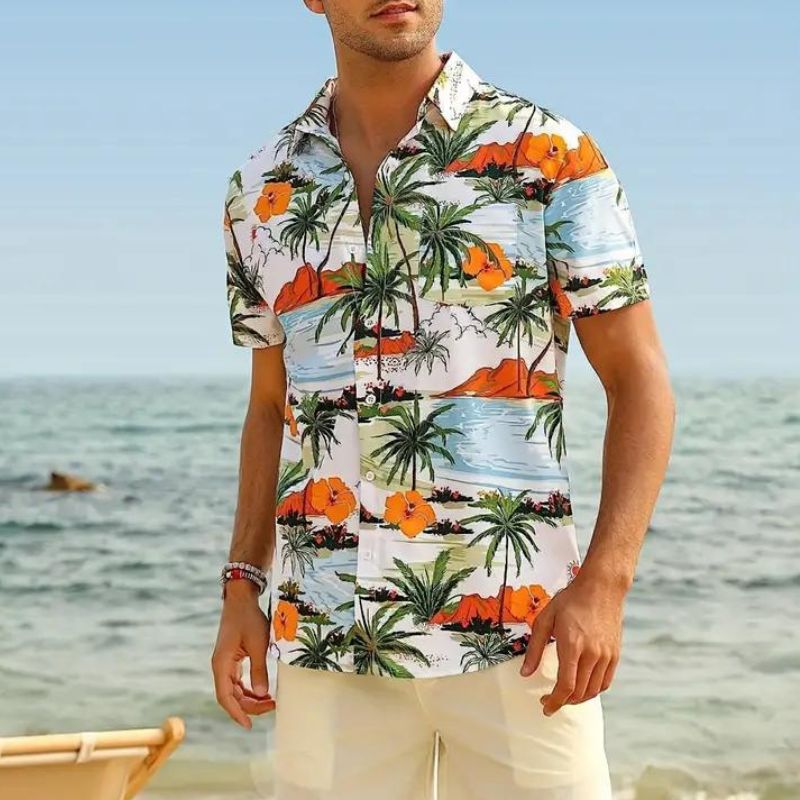 Sommerhemd - Kurzarm - Button-Up - Hawaiihemd - Herrenhemden-Grün-M-Chaps Herrenmode