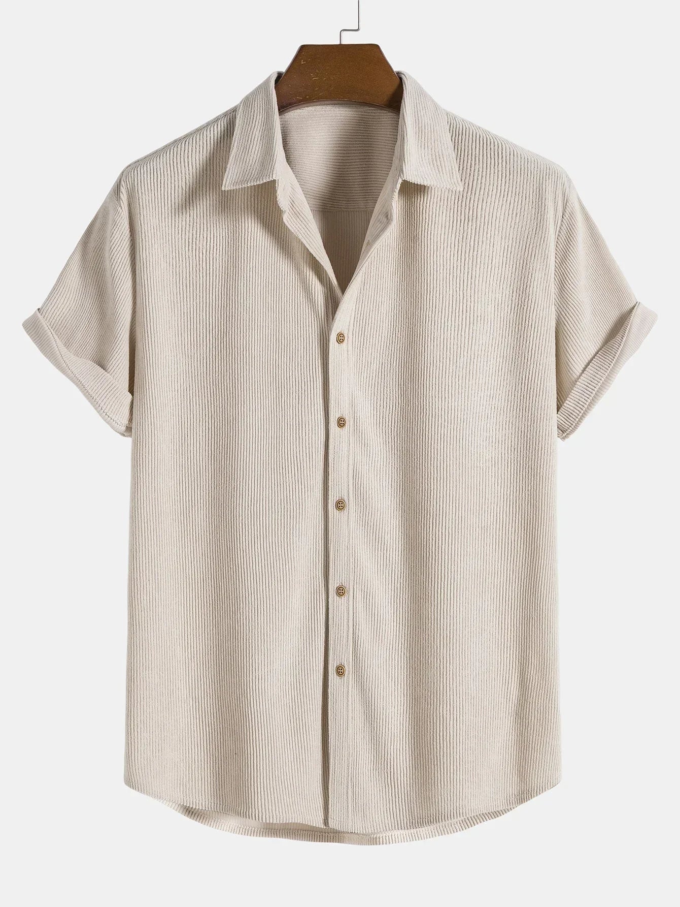 Sommerhemd - Leichtes Kurzarm-Knopfleistenhemd für Männer-Beige-S-Chaps Herrenmode