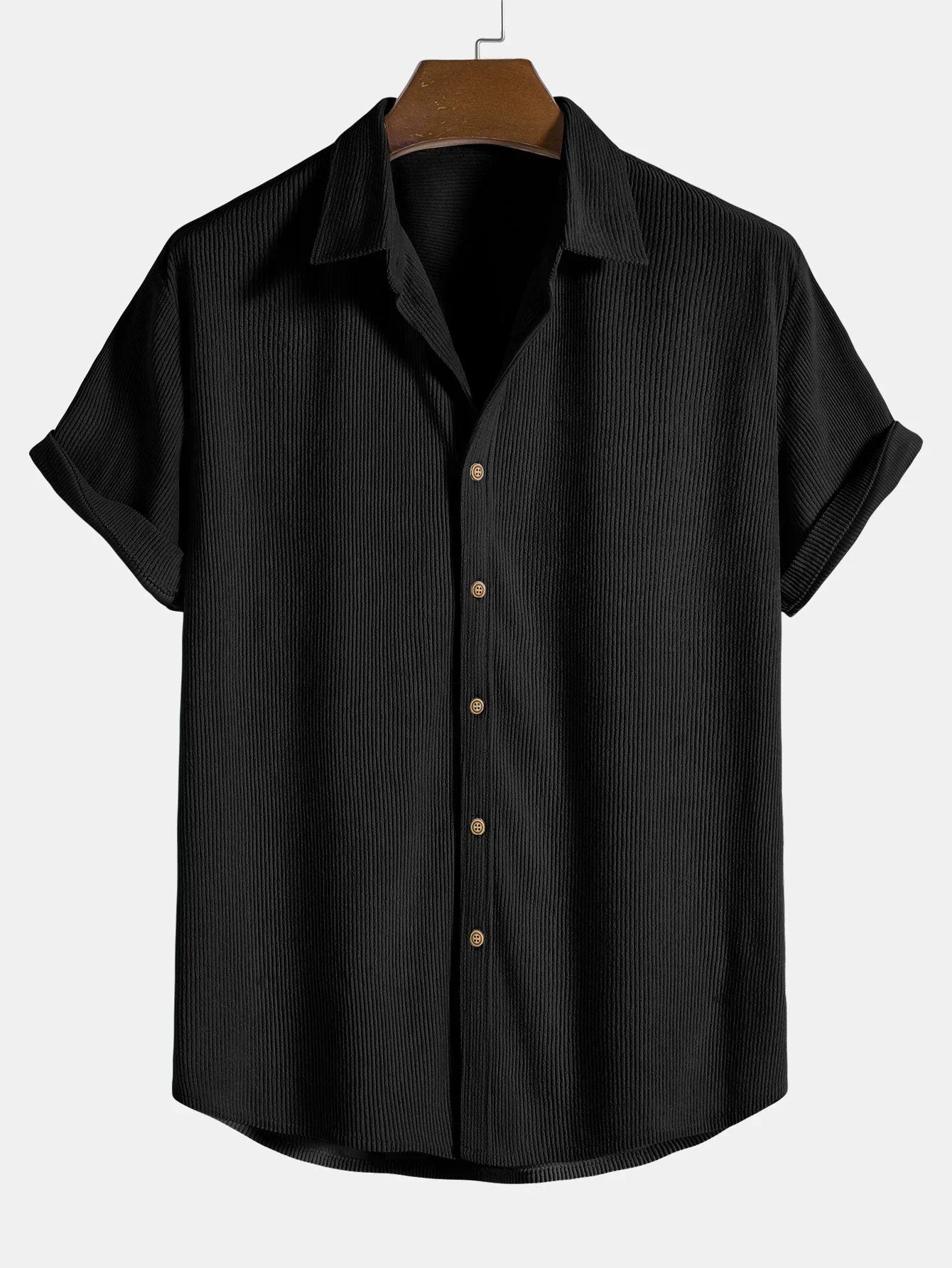 Sommerhemd - Leichtes Kurzarm-Knopfleistenhemd für Männer-Schwarz-S-Chaps Herrenmode