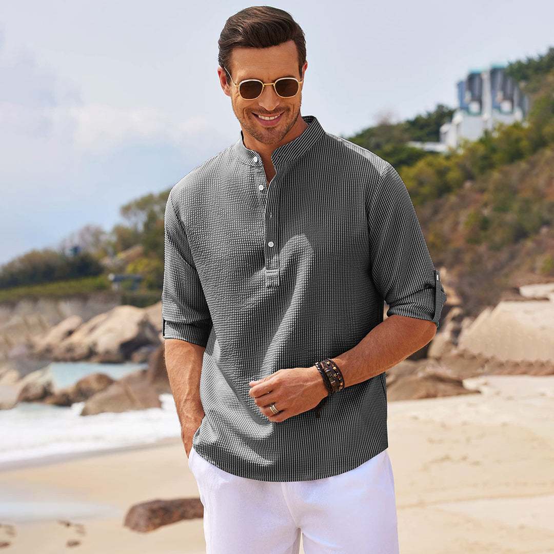 Sommerhemd - Leichtes Langarmhemd mit halber Knopfleiste für Männer-Chaps Herrenmode