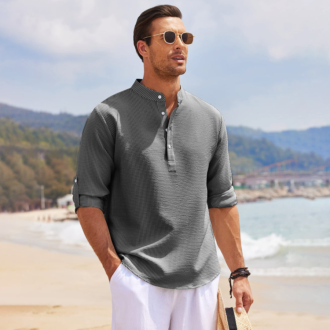 Sommerhemd - Leichtes Langarmhemd mit halber Knopfleiste für Männer-Chaps Herrenmode
