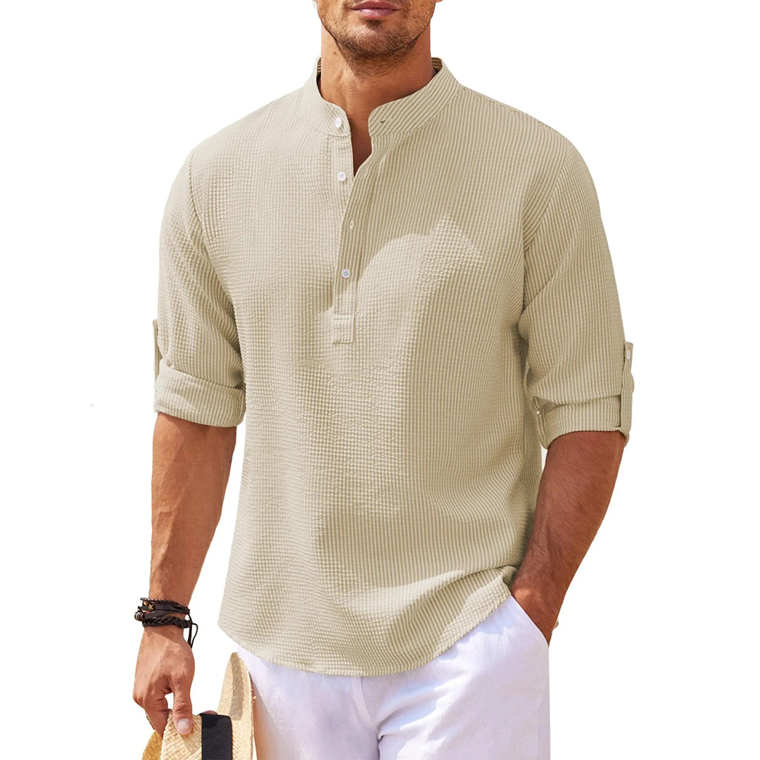Sommerhemd - Leichtes Langarmhemd mit halber Knopfleiste für Männer-Khaki-S-Chaps Herrenmode