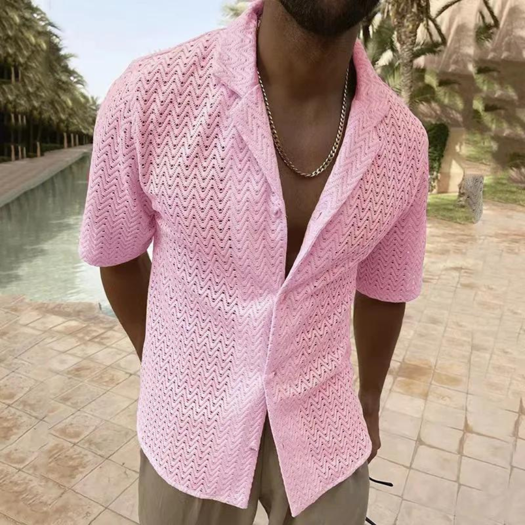 Sommerhemd | Leichtgewicht | Polo | Kurzarmhemd | Herrenhemden-Rosa-S-Chaps Herrenmode