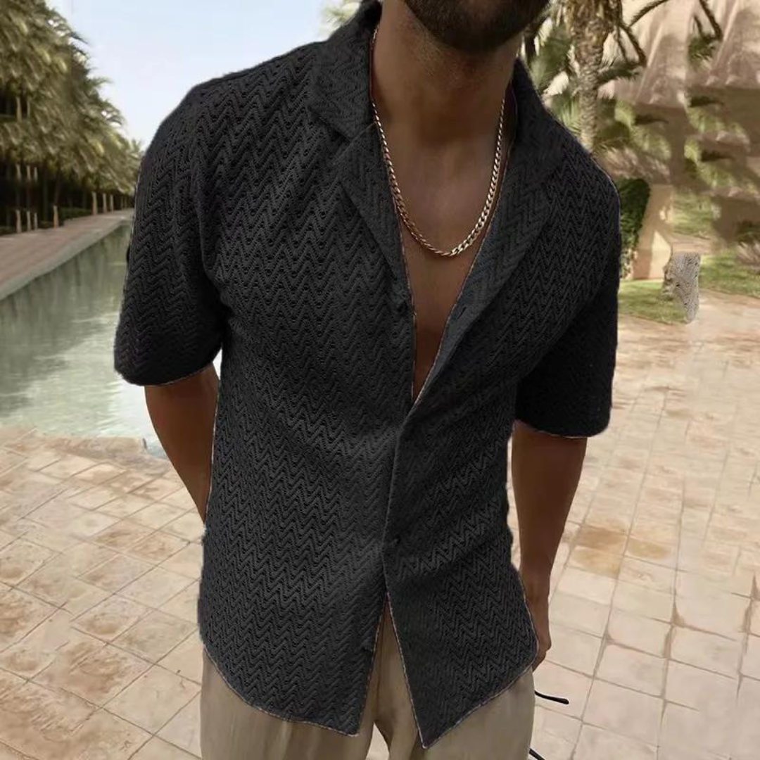 Sommerhemd | Leichtgewicht | Polo | Kurzarmhemd | Herrenhemden-Schwarz-S-Chaps Herrenmode