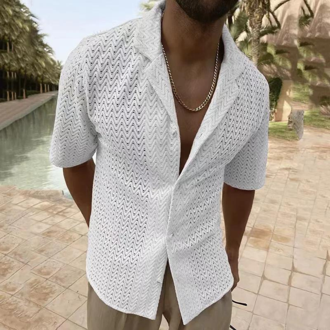 Sommerhemd | Leichtgewicht | Polo | Kurzarmhemd | Herrenhemden-Weiß-S-Chaps Herrenmode