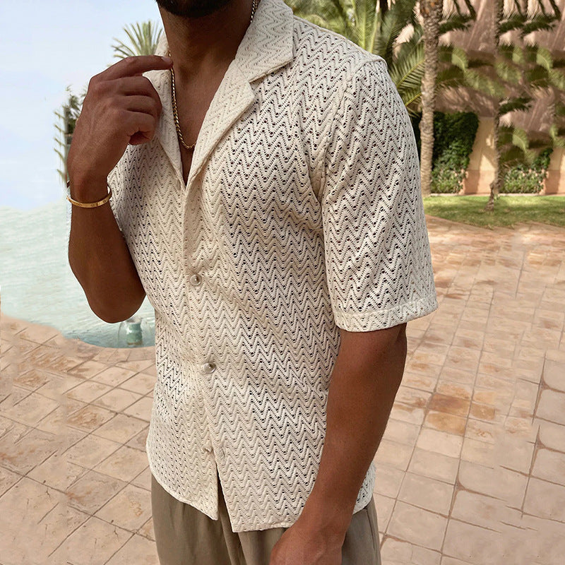 Sommerhemd – mit Knöpfen – leicht – kurzärmliges Hemd – Herrenhemden-Beige-M-Chaps Herrenmode