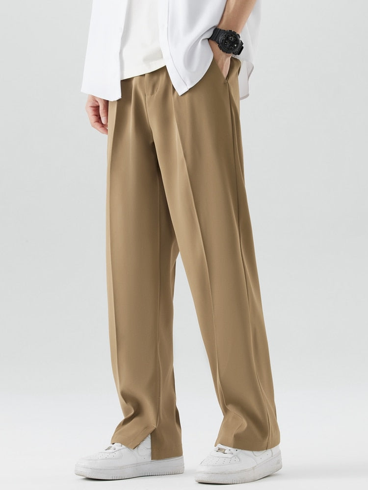 Sommerhose – Leichte Herrenhose mit elastischem Bund und geradem Bein-Khaki-M-Chaps Herrenmode