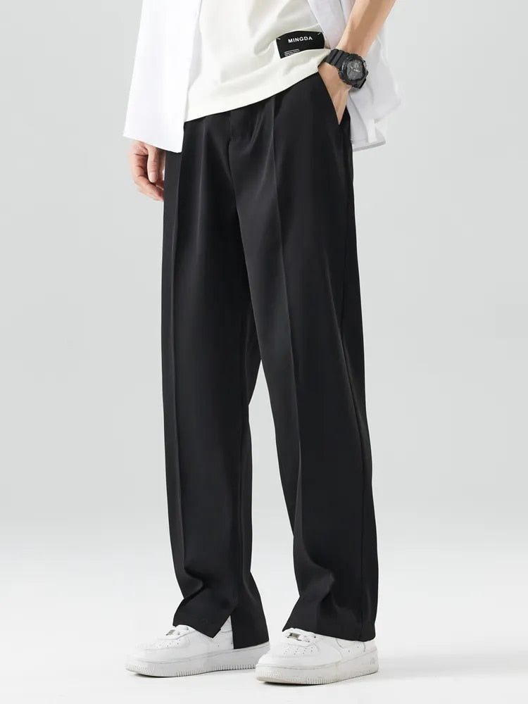 Sommerhose – Leichte Herrenhose mit elastischem Bund und geradem Bein-Schwarz-M-Chaps Herrenmode