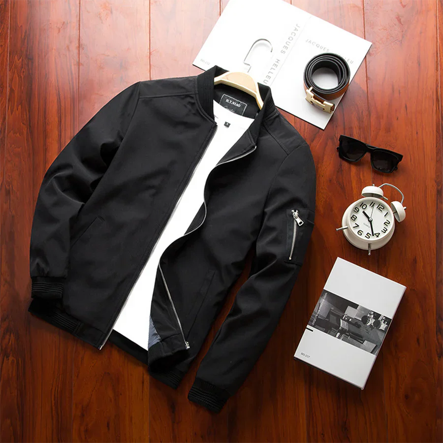 Sommerjacke | Reißverschluss | Dünn | Bomberjacke | Herrenjacke-Schwarz-M-Chaps Herrenmode