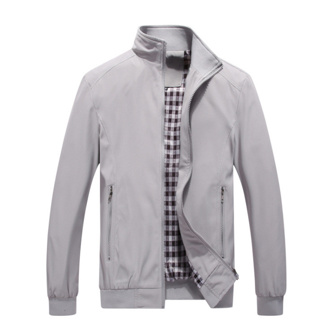 Sommerjacke – Winddichte Harrington-Jacke mit Reißverschluss für Herren-Grau-M-Chaps Herrenmode
