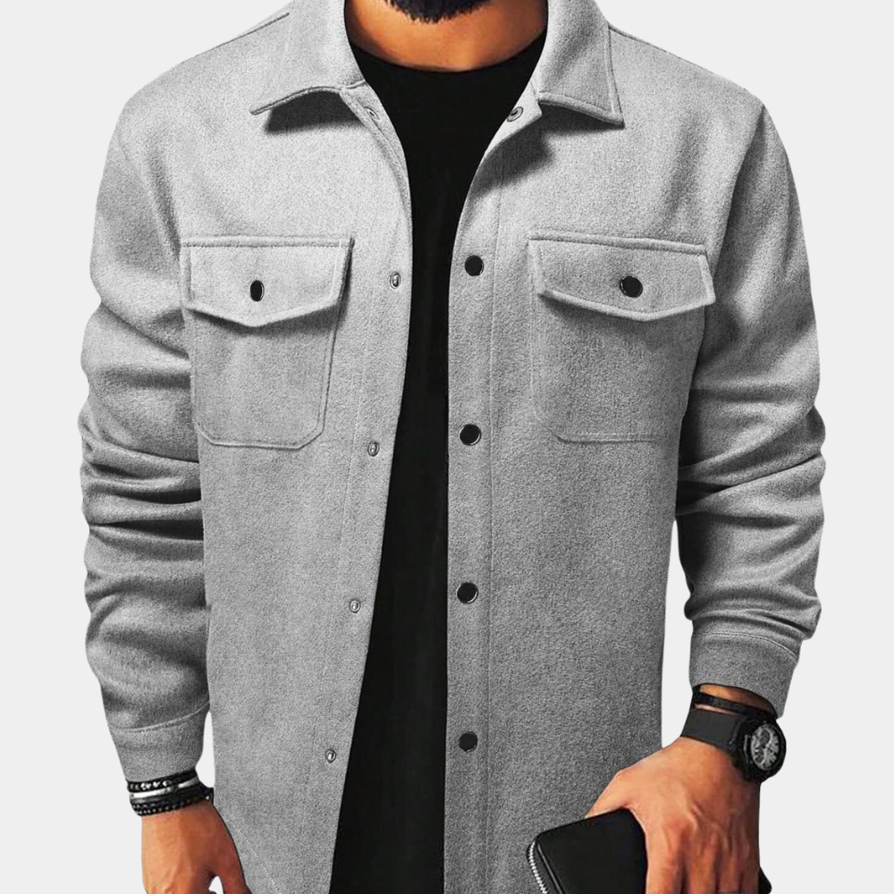 Sommerjacke | Zugeknöpft | Brusttaschen | Überhemd | Herrenjacken-Grau-S-Chaps Herrenmode