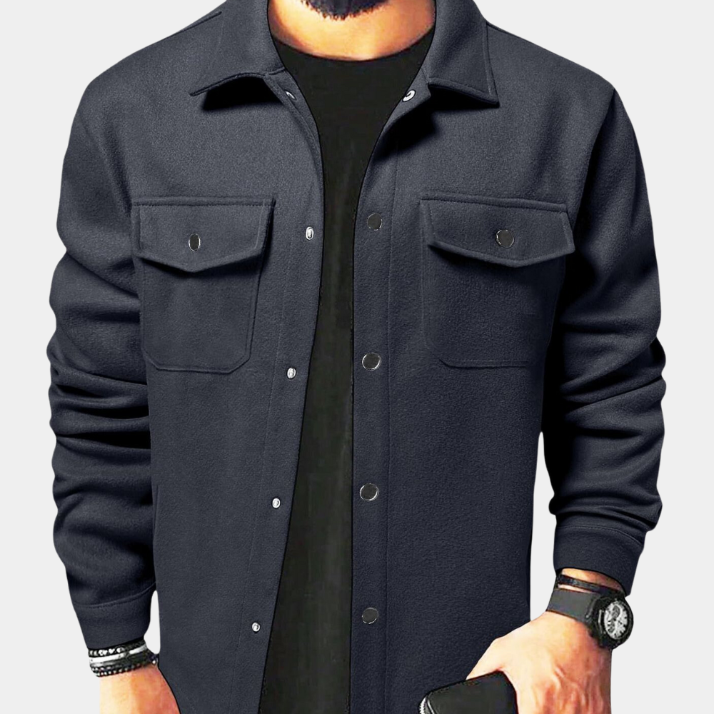 Sommerjacke | Zugeknöpft | Brusttaschen | Überhemd | Herrenjacken-Marineblau-S-Chaps Herrenmode