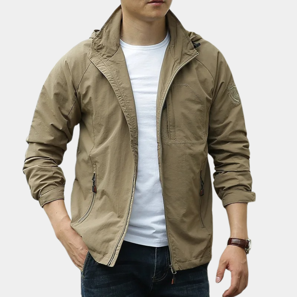 Sommerjacke – dünne, winddichte Herren-Funktionsjacke mit Kapuze-Khaki-M-Chaps Herrenmode