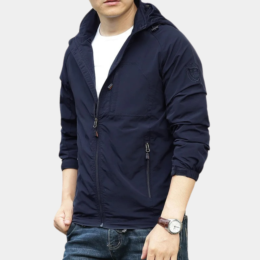 Sommerjacke – dünne, winddichte Herren-Funktionsjacke mit Kapuze-Marineblau-M-Chaps Herrenmode