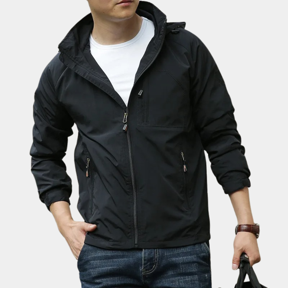 Sommerjacke – dünne, winddichte Herren-Funktionsjacke mit Kapuze-Schwarz-M-Chaps Herrenmode
