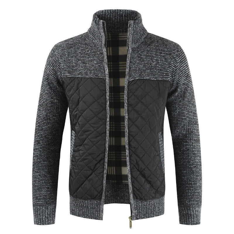 Steppjacke - Herren Zip-Up Strickjacke mit Steppmuster-Dunkelgrau-S-Chaps Herrenmode