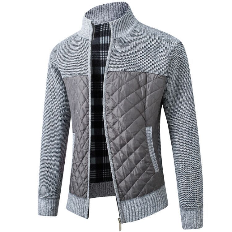 Steppjacke - Herren Zip-Up Strickjacke mit Steppmuster-Grau-S-Chaps Herrenmode