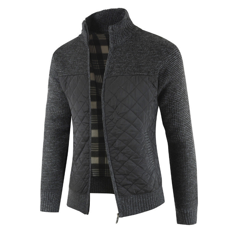 Steppjacke - Herren Zip-Up Strickjacke mit Steppmuster-Schwarz-S-Chaps Herrenmode