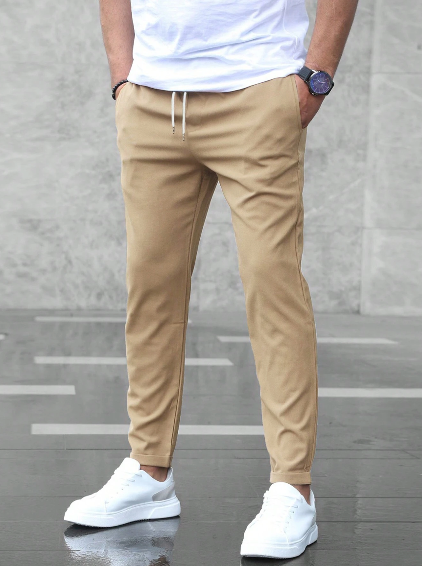 Stretch-Hose – Bequem – Kordelzug – Stretch-Chinohose – Herrenhose-Beige-S-Chaps Herrenmode