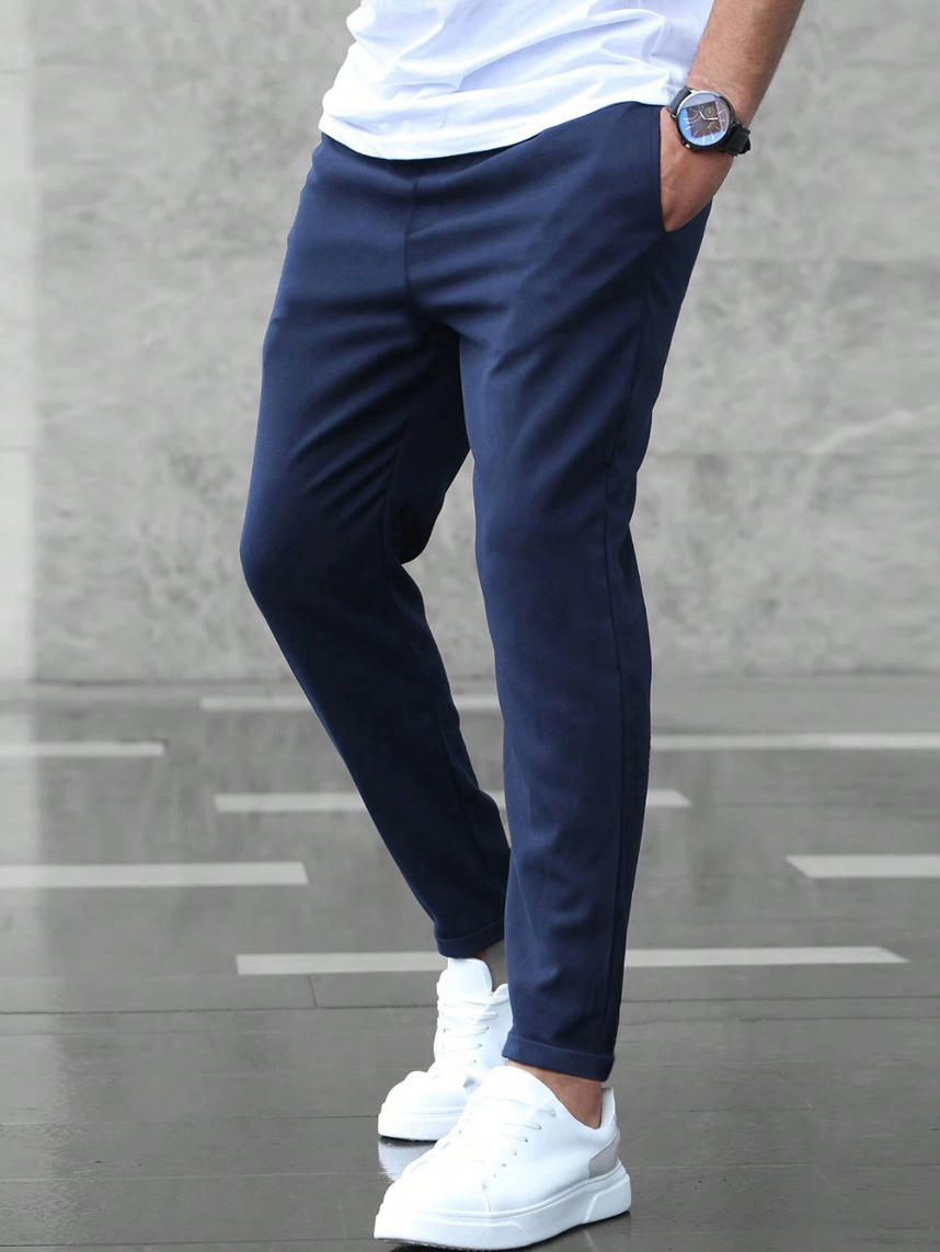 Stretch-Hose – Bequem – Kordelzug – Stretch-Chinohose – Herrenhose-Marineblau-S-Chaps Herrenmode