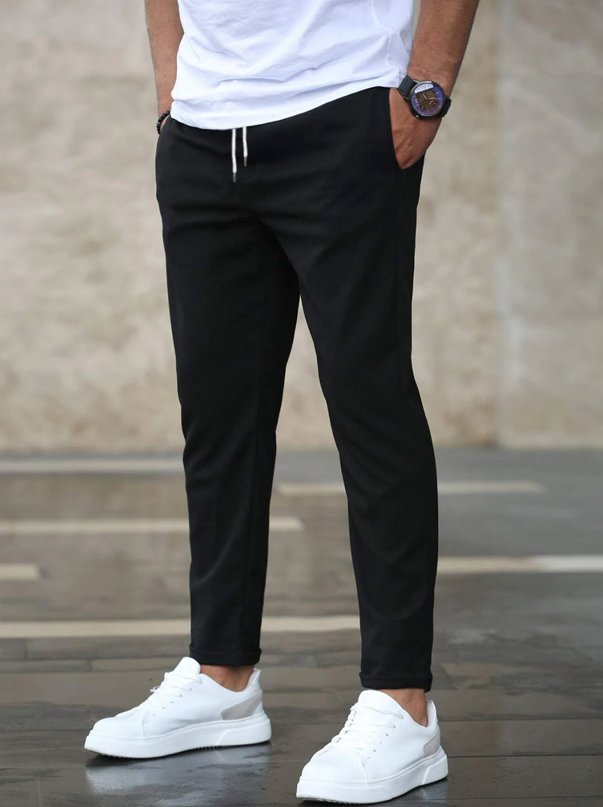 Stretch-Hose – Bequem – Kordelzug – Stretch-Chinohose – Herrenhose-Schwarz-S-Chaps Herrenmode