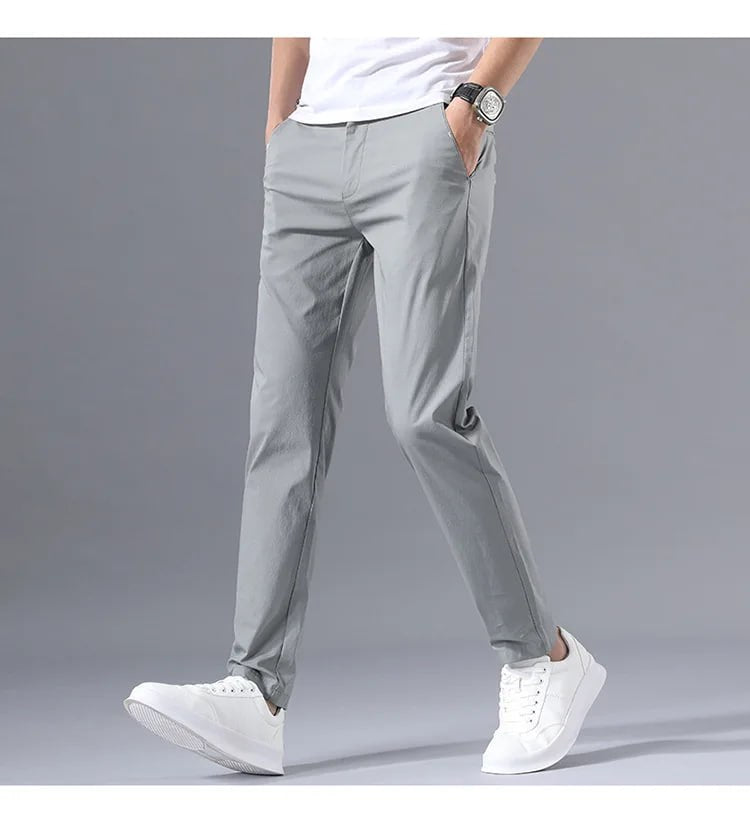 Stretch-Hose – schmale Passform, gerade geschnittene Chino-Hose für Herren-Grau-S-Chaps Herrenmode
