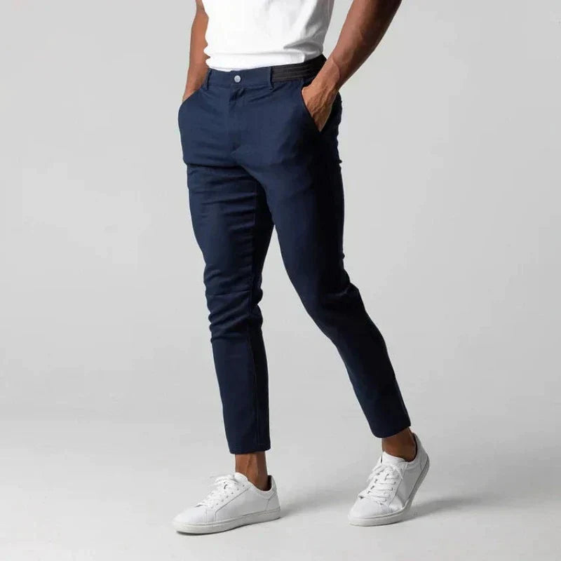 Stretch-Hosen | Elastische Taille | Slim Fit | Chinos | Herrenhosen-Blau-XS-Chaps Herrenmode
