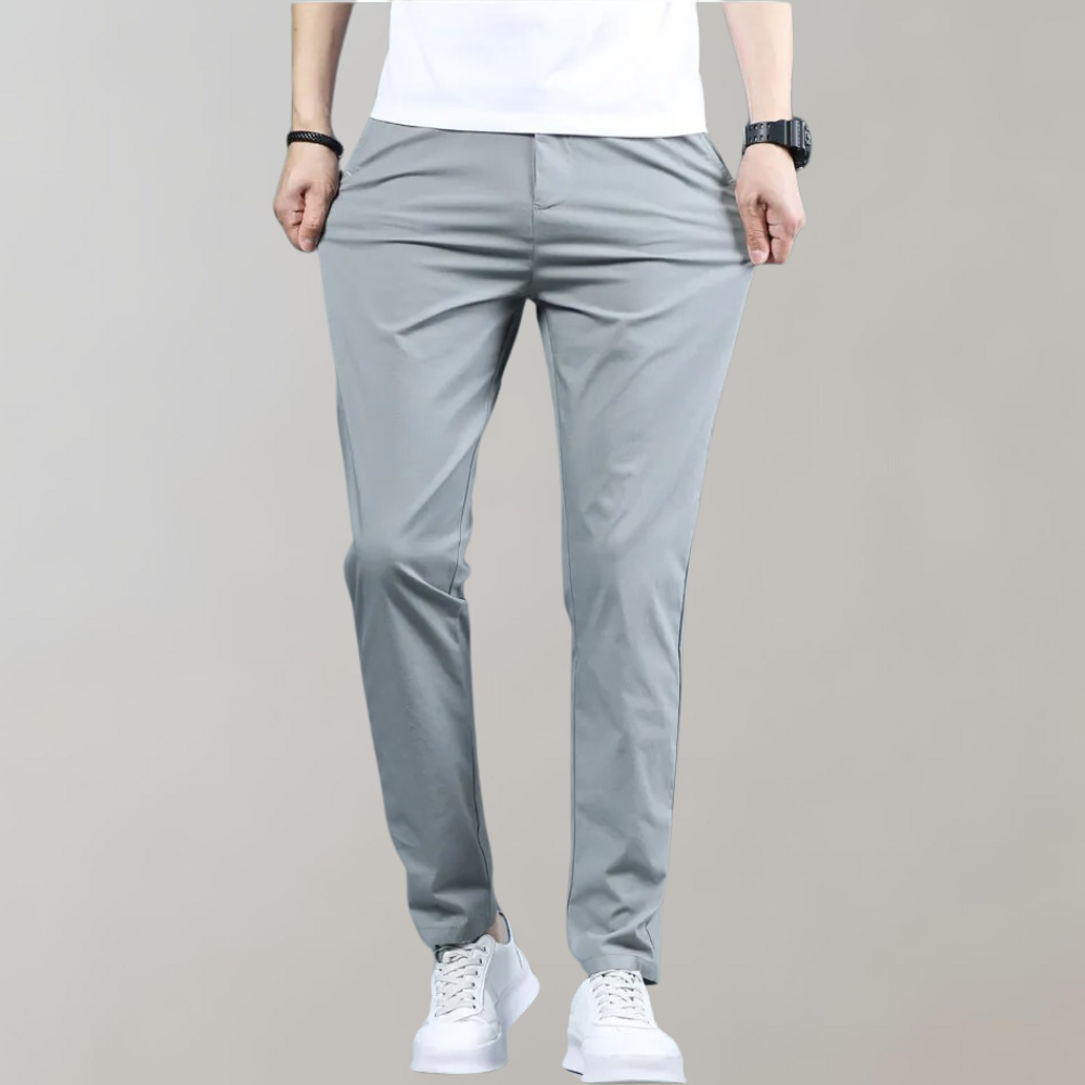 Stretch-Hosen | Skinny | Elastische Taille | Chino-Hosen | Herrenhosen-Grau-27-Chaps Herrenmode