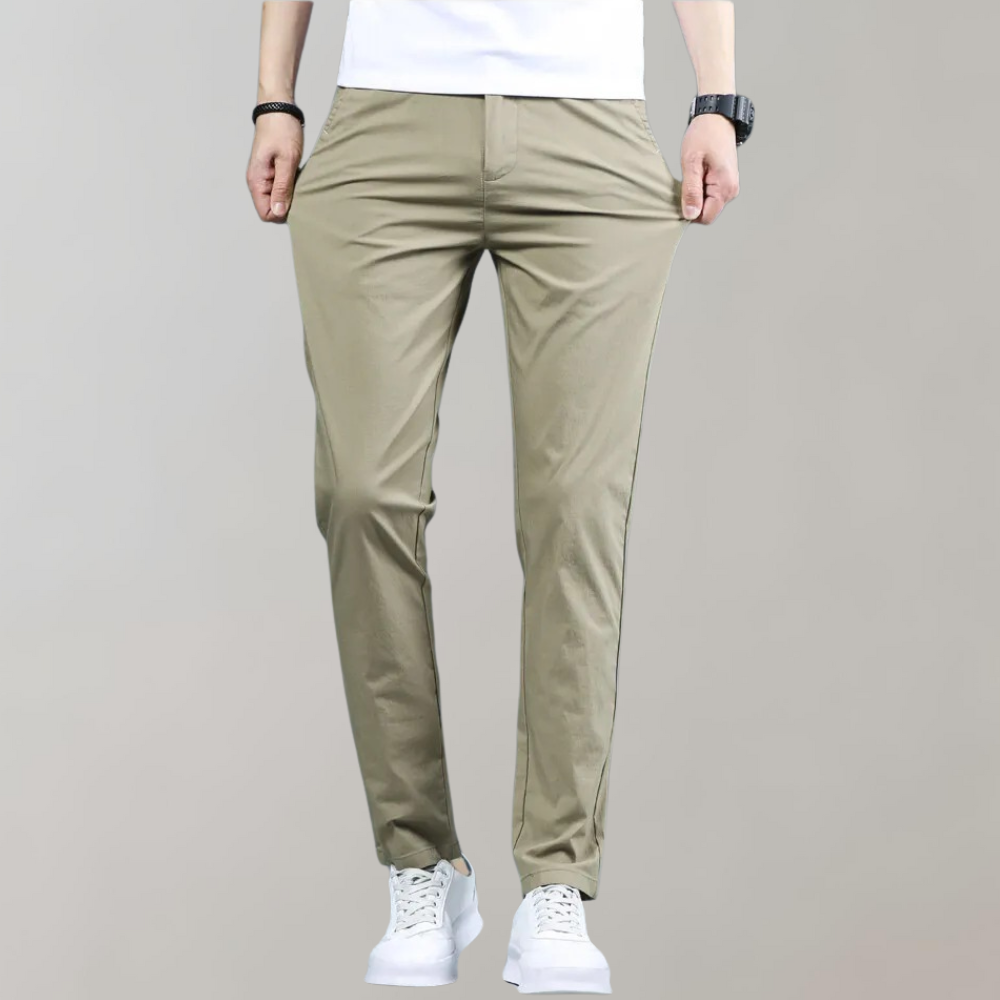 Stretch-Hosen | Skinny | Elastische Taille | Chino-Hosen | Herrenhosen-Khaki-27-Chaps Herrenmode
