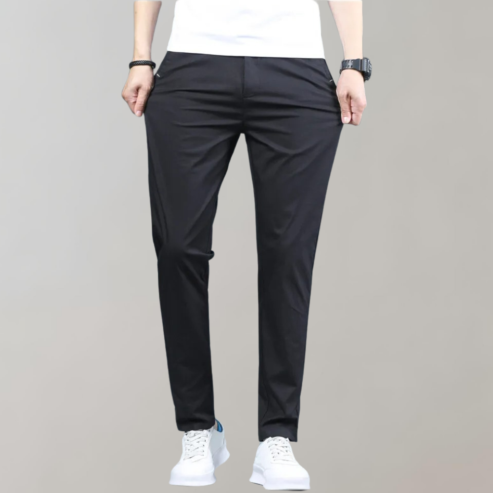 Stretch-Hosen | Skinny | Elastische Taille | Chino-Hosen | Herrenhosen-Schwarz-27-Chaps Herrenmode