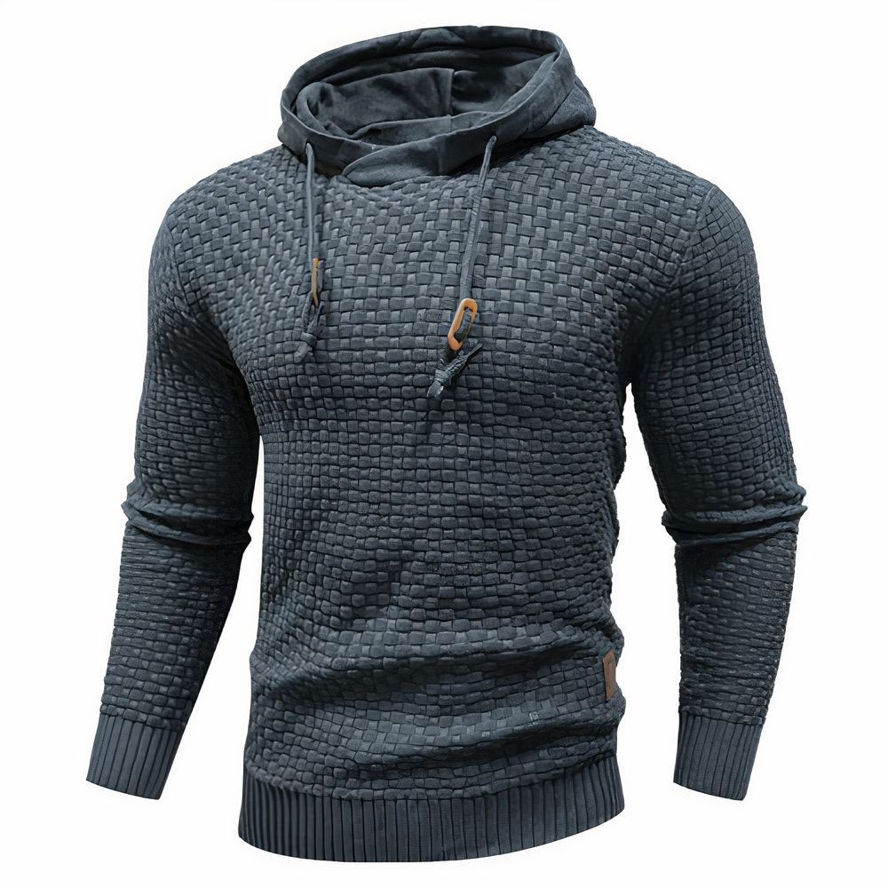 Strick-Hoodie | Kordelzug | Slim Fit | Kapuzenpulli | Herren-Hoodie-Blau Grau-S-Chaps Herrenmode