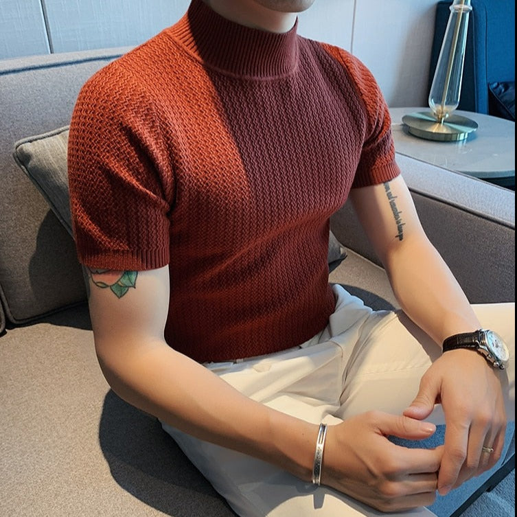 Strick-T-Shirt | Hoher Kragen | Kurzarm | Rollkragen-T-Shirt | Herrenbekleidung-Chaps Herrenmode