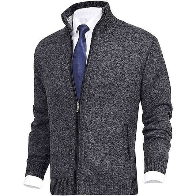 Strickjacke - Herren-Stehkragen-Zip-Strickjacke mit Taschen-XS-Dunkelgray-Chaps Herrenmode
