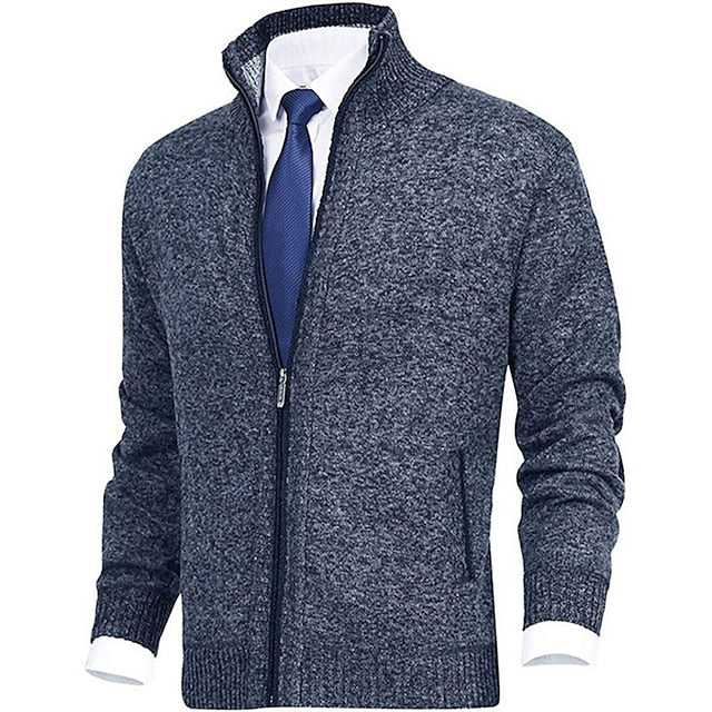 Strickjacke - Herren-Stehkragen-Zip-Strickjacke mit Taschen-XS-Dunkelmarine-Chaps Herrenmode