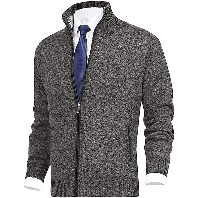 Strickjacke - Herren-Stehkragen-Zip-Strickjacke mit Taschen-XS-Kaffee-Chaps Herrenmode