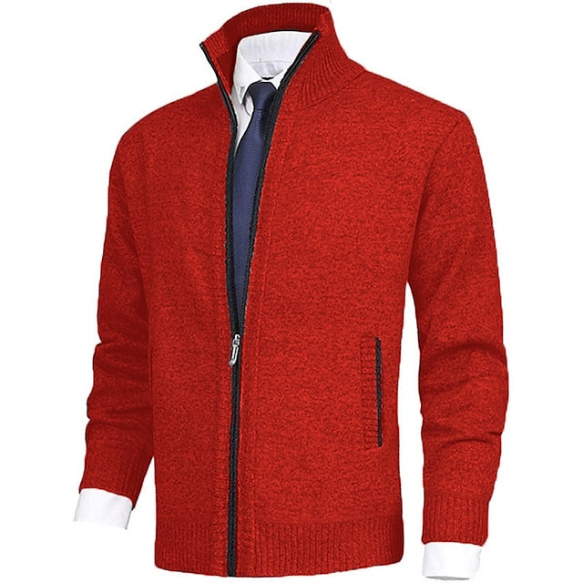 Strickjacke - Herren-Stehkragen-Zip-Strickjacke mit Taschen-XS-Orange-Chaps Herrenmode