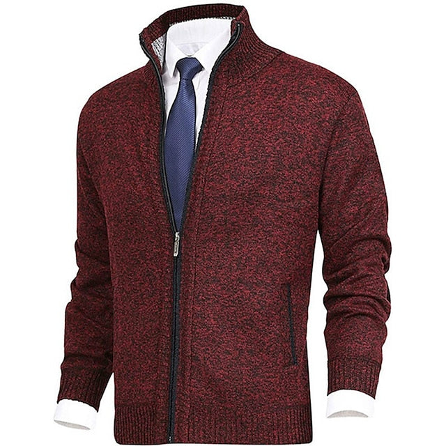 Strickjacke - Herren-Stehkragen-Zip-Strickjacke mit Taschen-XS-Rot-Chaps Herrenmode