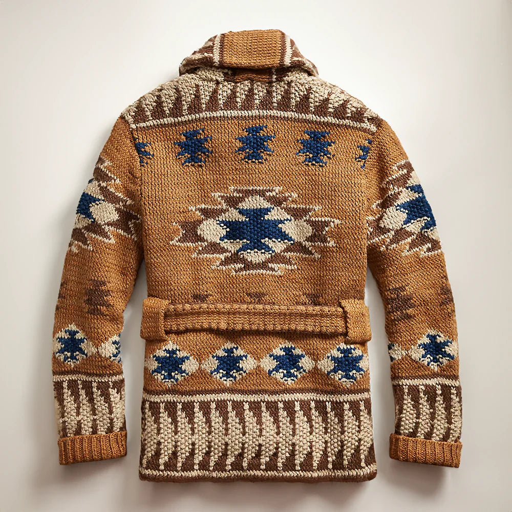Strickjacke – Herren-Strickjacke im Vintage-Stil mit Knopfleiste und Gürtel-Chaps Herrenmode