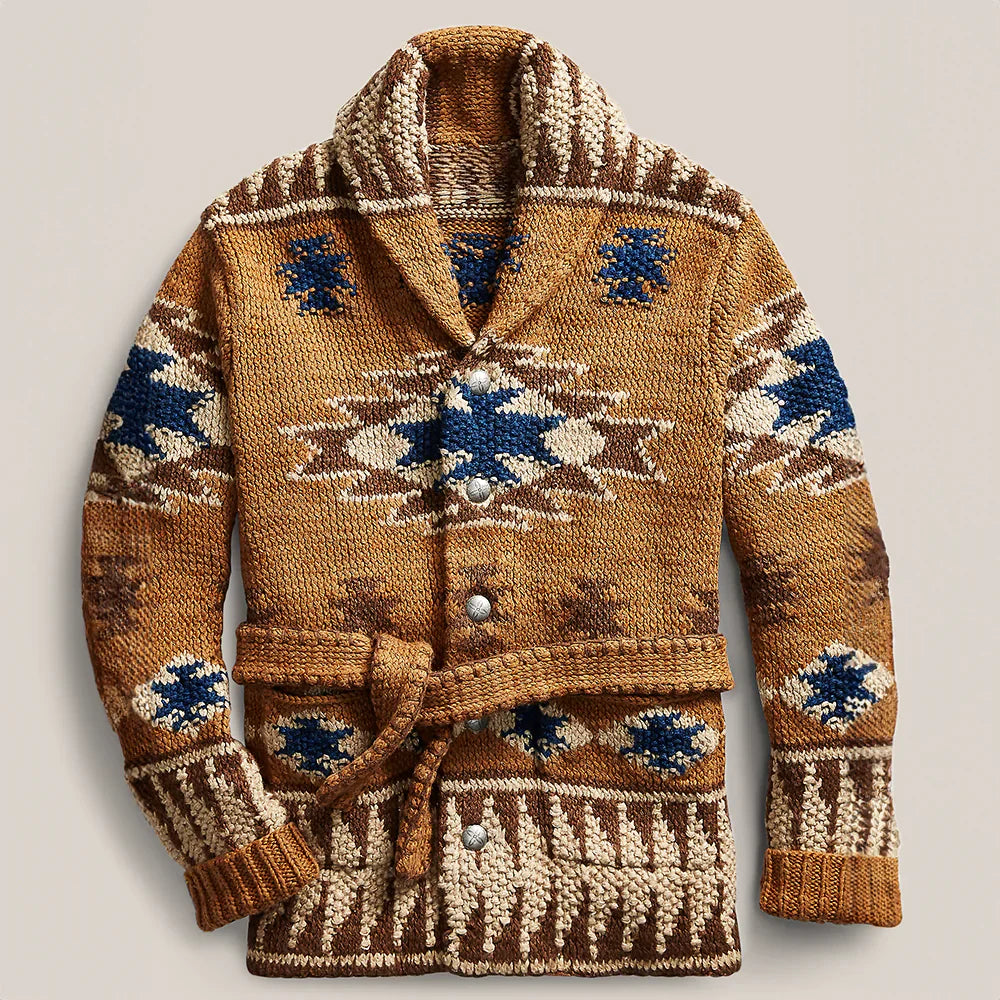 Strickjacke – Herren-Strickjacke im Vintage-Stil mit Knopfleiste und Gürtel-S-Mehrfarbig-Chaps Herrenmode