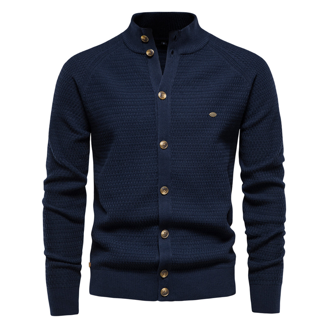 Strickjacke - Hoher Ausschnitt - Normale Passform - Strickjacke mit Knöpfen - Herren Strickjacke-Blau-S-Chaps Herrenmode