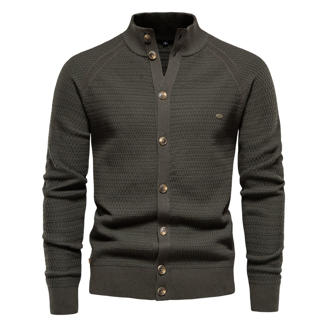 Strickjacke - Hoher Ausschnitt - Normale Passform - Strickjacke mit Knöpfen - Herren Strickjacke-Grün-S-Chaps Herrenmode