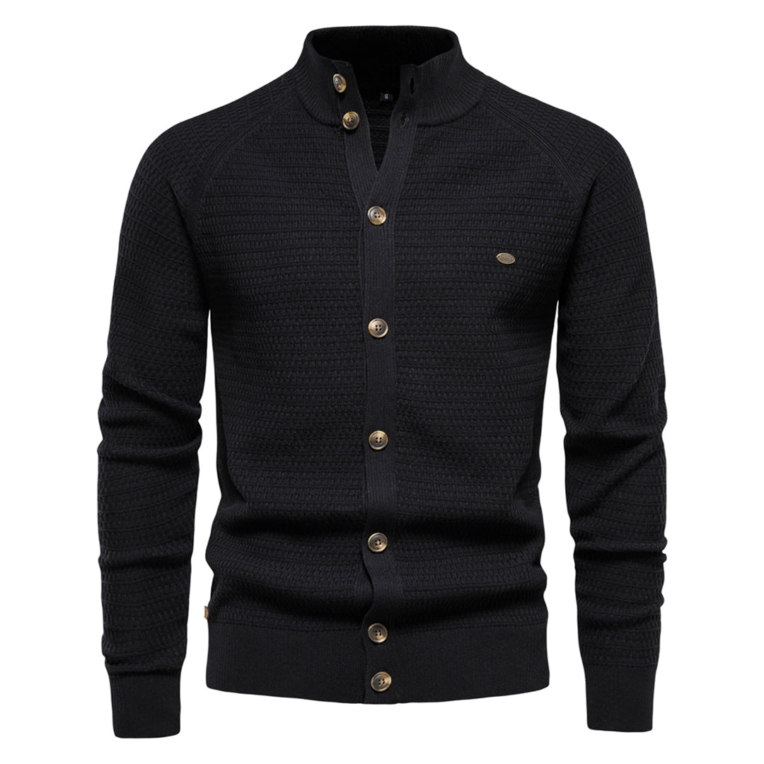 Strickjacke - Hoher Ausschnitt - Normale Passform - Strickjacke mit Knöpfen - Herren Strickjacke-Schwarz-S-Chaps Herrenmode