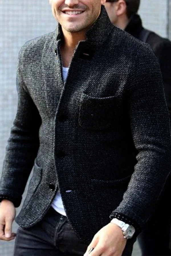 Strickjacke | Jacke | Schlanke Passform | Tweed-Blazer | Herrenjacken-Schwarz-S-Chaps Herrenmode