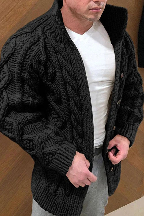 Strickjacke | Knopfleiste | Cable Knit | Klobige Strickjacke | Herrenbekleidung-Schwarz-M-Chaps Herrenmode