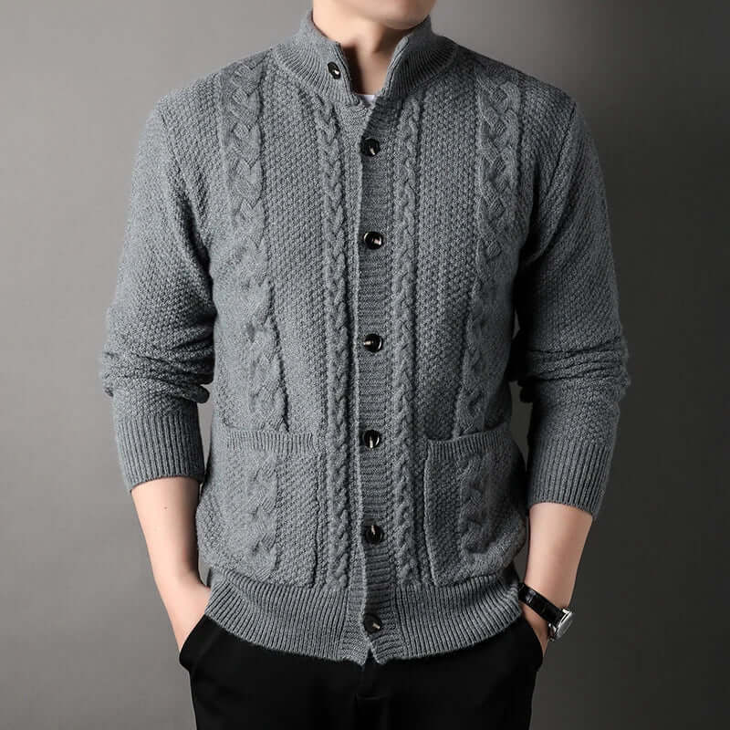 Strickjacke | Knopfleiste | Zopfmuster | Strickjacke | Herren-Strickjacke-Grau-M-Chaps Herrenmode