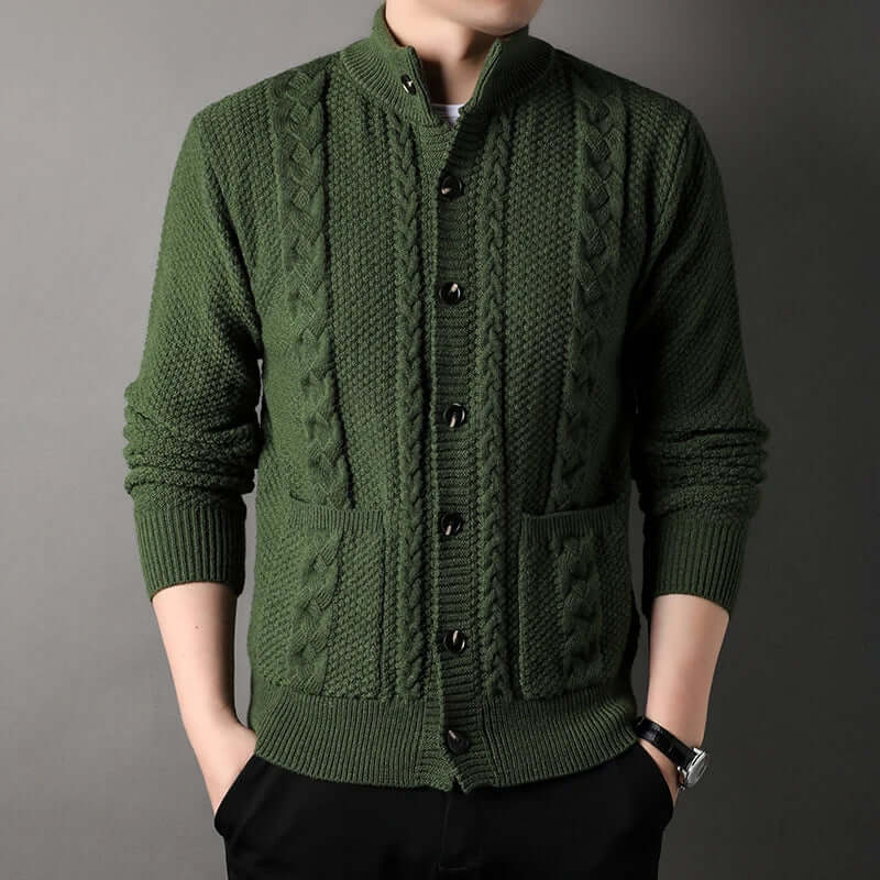 Strickjacke | Knopfleiste | Zopfmuster | Strickjacke | Herren-Strickjacke-Grün-M-Chaps Herrenmode