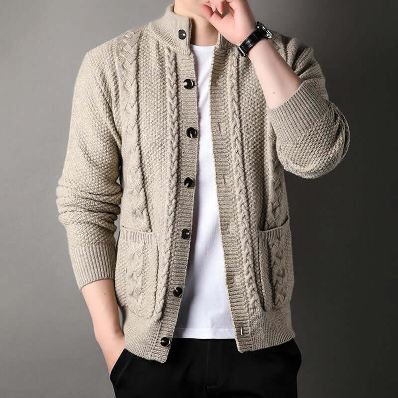 Strickjacke | Knopfleiste | Zopfmuster | Strickjacke | Herren-Strickjacke-Khaki-M-Chaps Herrenmode