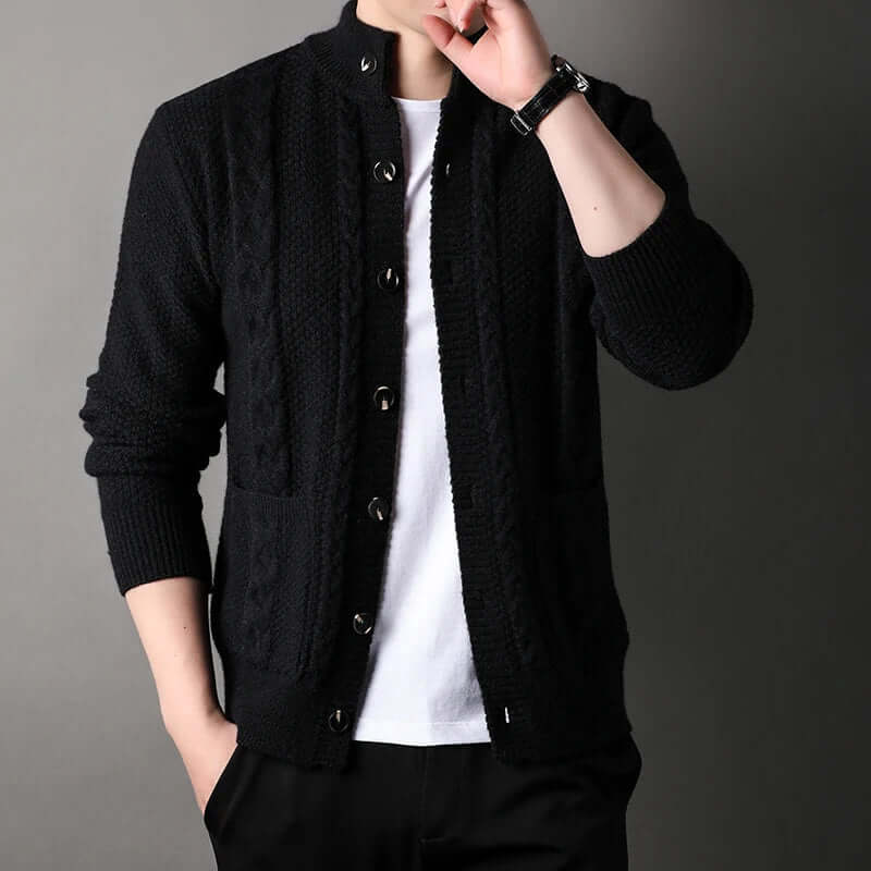 Strickjacke | Knopfleiste | Zopfmuster | Strickjacke | Herren-Strickjacke-Schwarz-M-Chaps Herrenmode