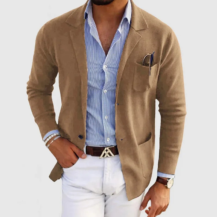 Strickjacke - Langärmelige Strickjacke mit Knopfleiste und Taschen für Männer-Beige-XS-Chaps Herrenmode